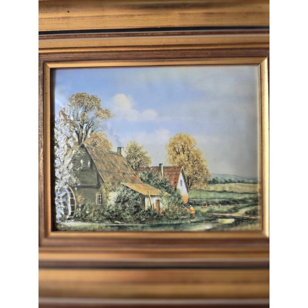 Vintage Framed Countryside Porcelain Bubble Artwork CottageCore ECOLE ALLEMANDE - Picture 2 of 4